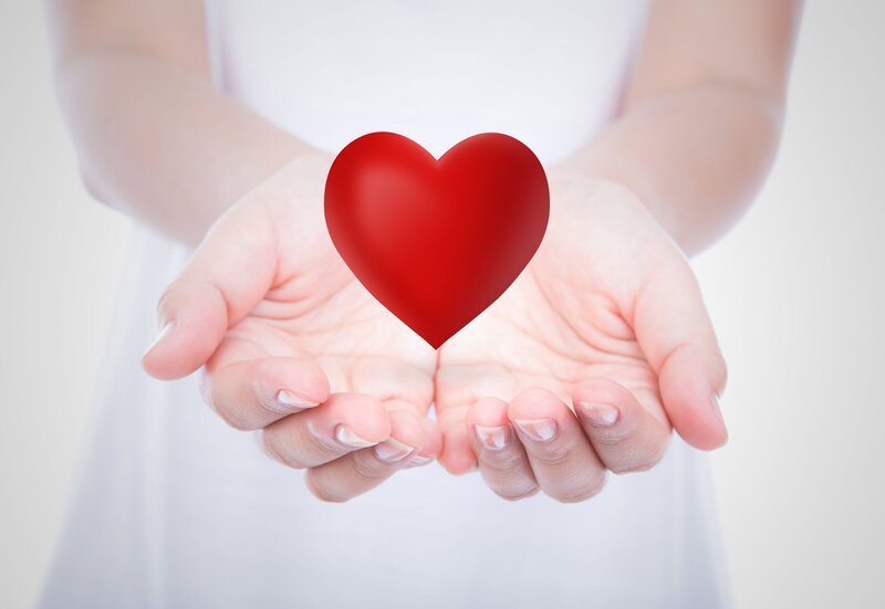 Hands Holding Red Heart — Calm, Photograph, White Shirt