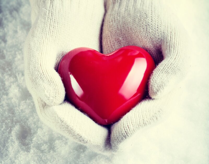 Hands Holding Red Heart — Calm, Winter, Photograph, Gloves