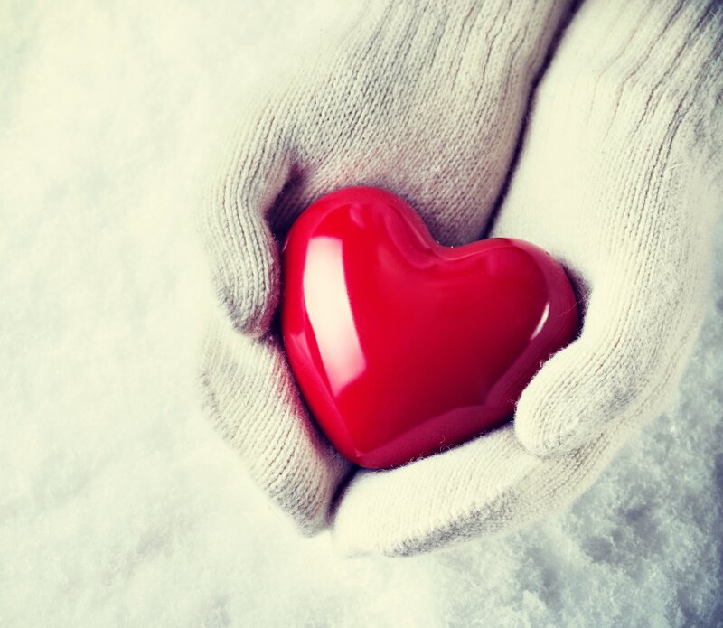 Hands Holding Red Heart — Calm, Winter, Photograph