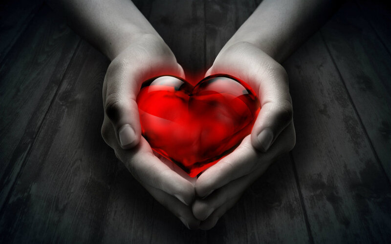 Hands Holding Red Heart — Dramatic, Digital Art