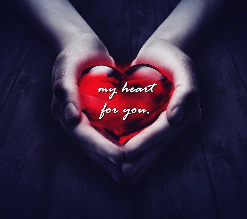 Hands Holding Red Heart — Dramatic, Night