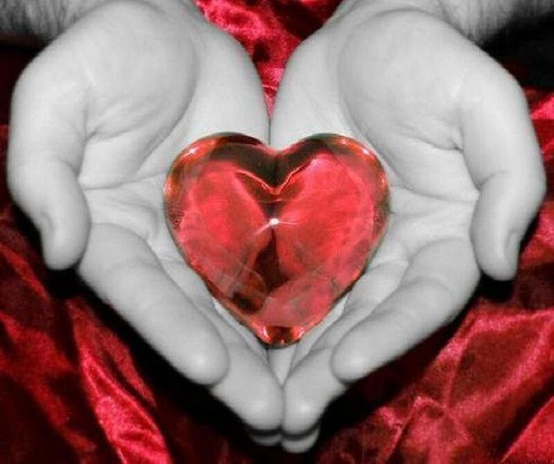 Hands Holding Red Heart — Serene, Photograph, Fabric