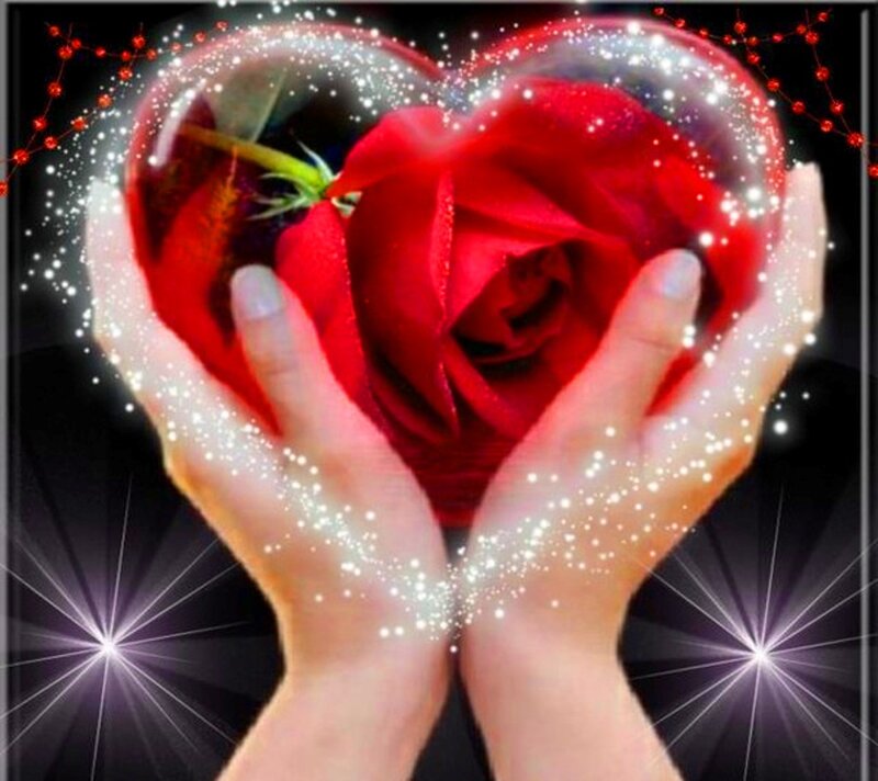 Hands Holding Red Rose — Romantic, Night