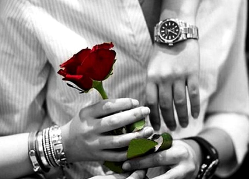 Hands Holding Red Rose — Romantic, Photograph, Watch