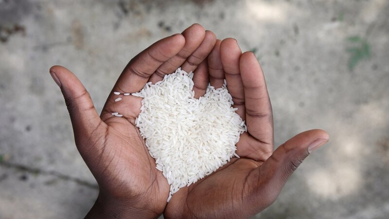 hands holding rice in heart shape