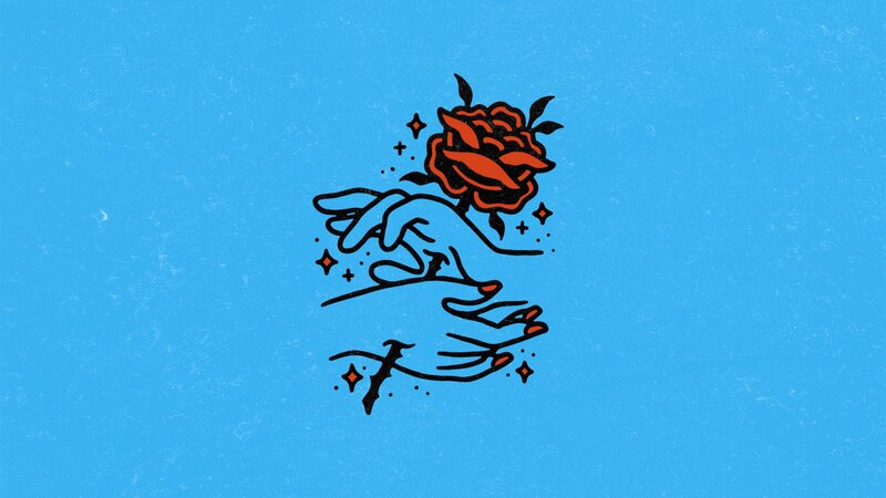 Hands Holding Rose — Blue, Calm