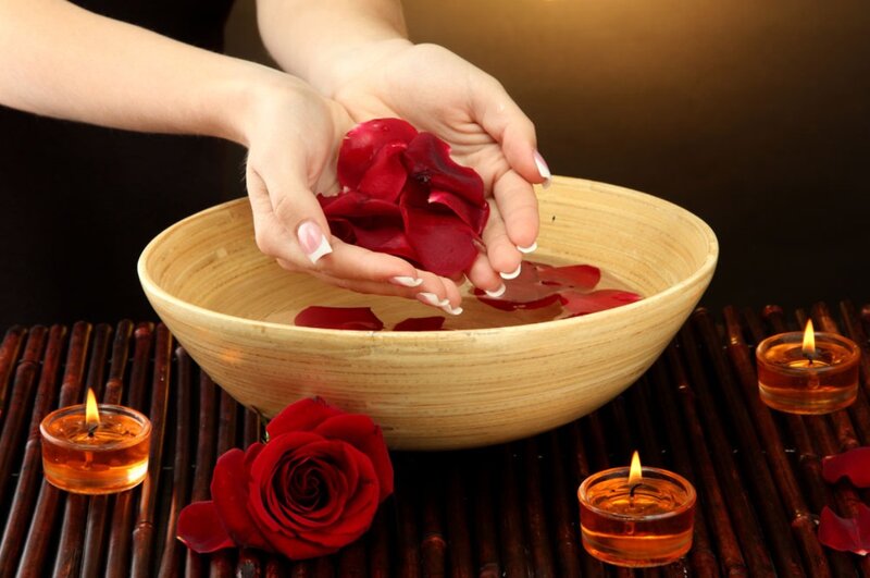 Hands Holding Rose Petals — Red, Serene