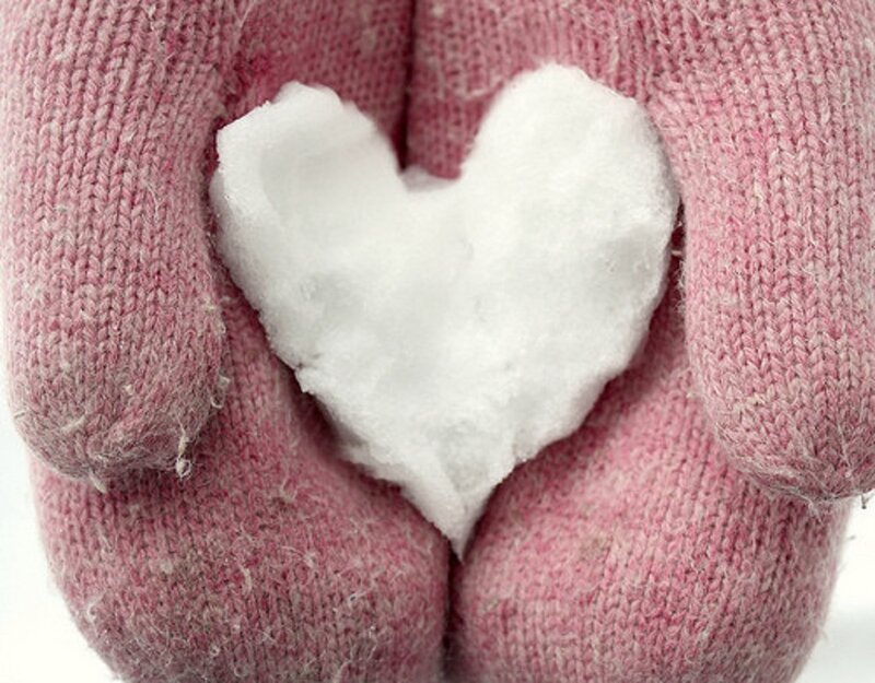 Hands Holding Snow Heart — Pink, Calm