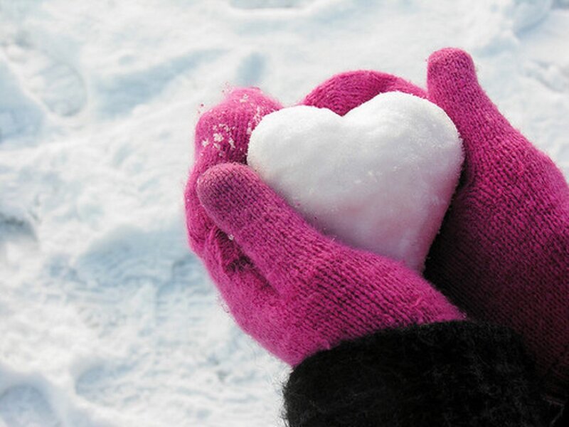 Hands Holding Snow Heart — Pink, Calm, Winter