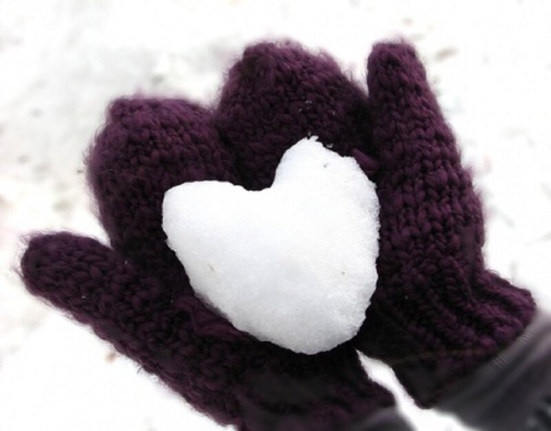 Hands Holding Snow Heart — Purple