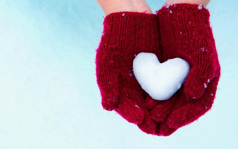 Hands Holding Snow Heart — Red, Calm