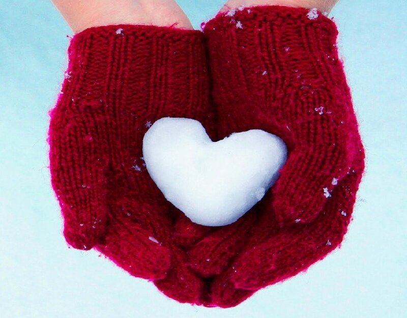 Hands Holding Snow Heart — Red, Peaceful