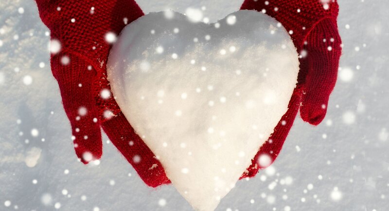 Hands Holding Snow Heart — Red, Peaceful, Winter