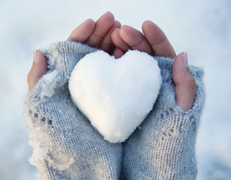 Hands Holding Snow Heart — White, Calm, Winter, Photograph