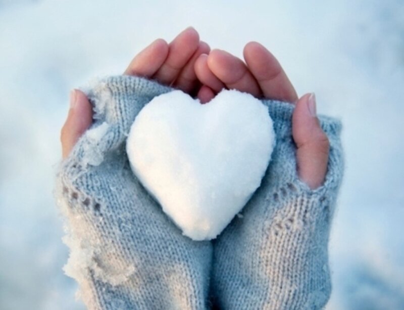 Hands Holding Snow Heart — White, Calm, Winter