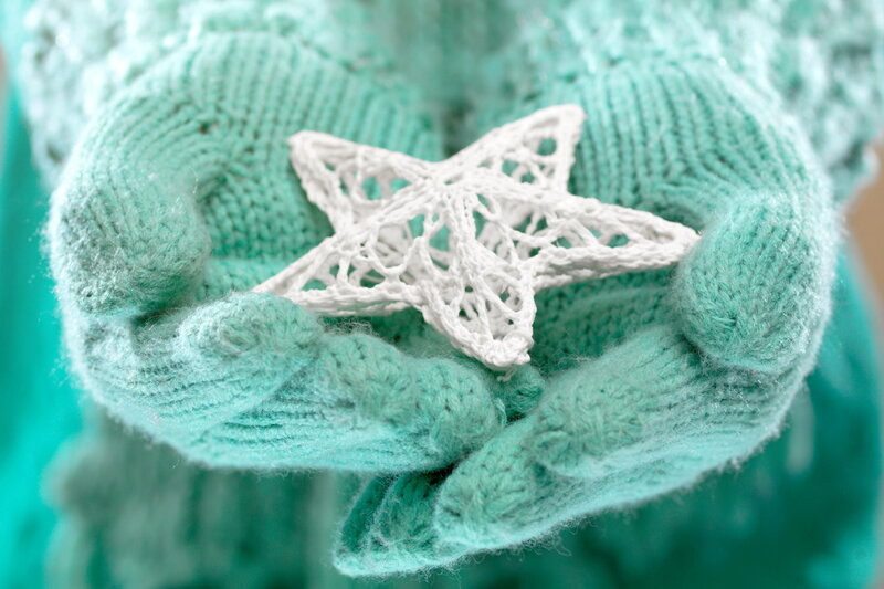 Hands Holding Star Ornament — Teal
