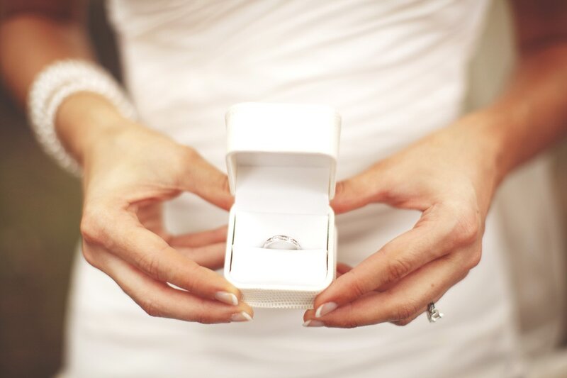 hands holding wedding ring box