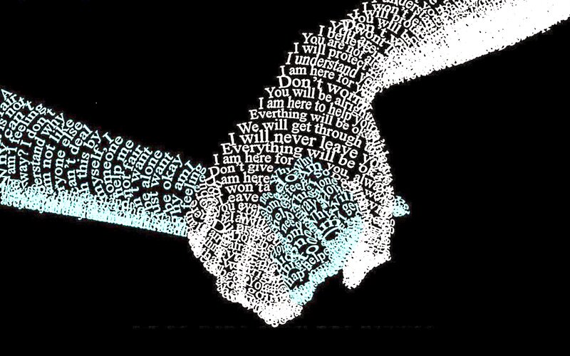 hands holding with supportive text