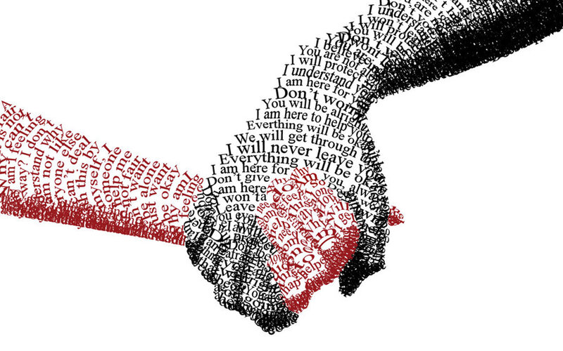 hands holding with supportive text