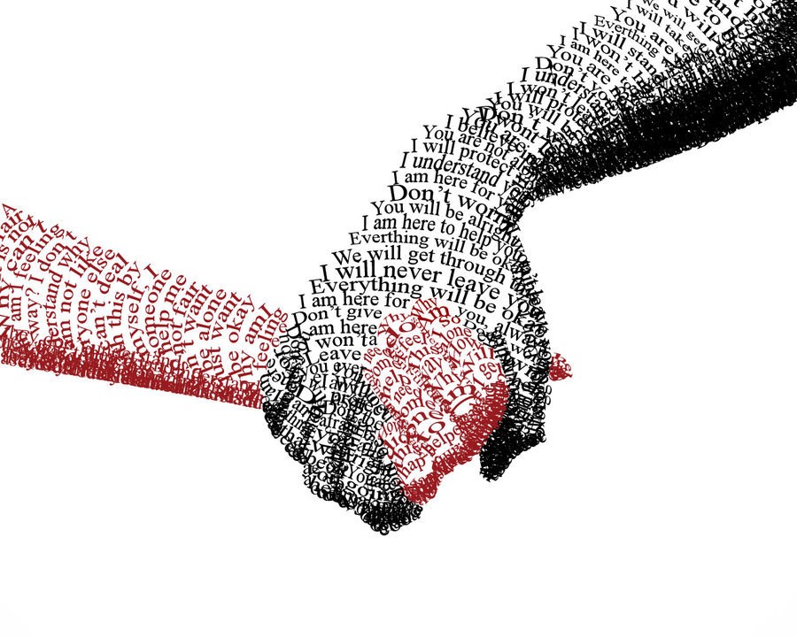 hands holding with supportive words