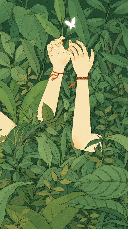 Hands in Green Leaves — Serene