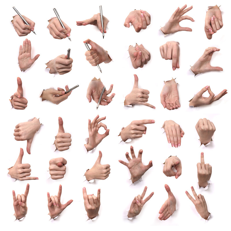 Hands making various gestures