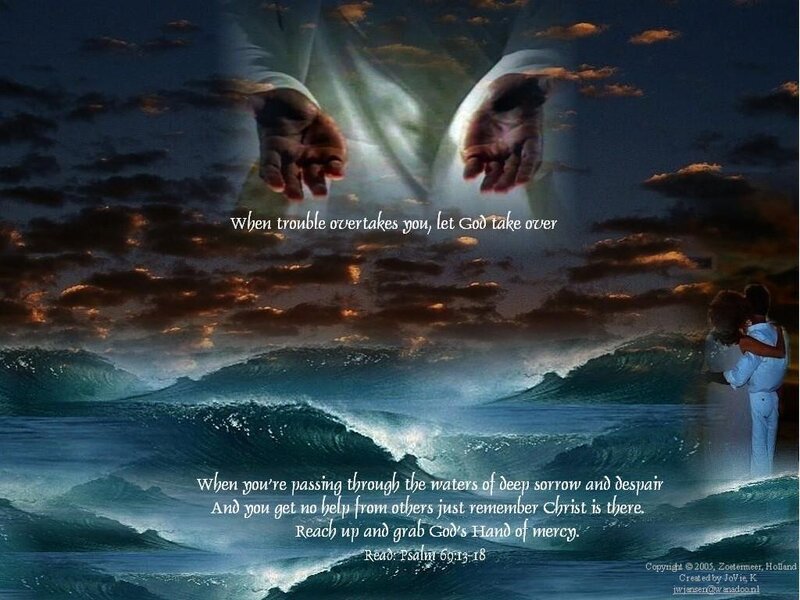 Hands of Jesus over Ocean