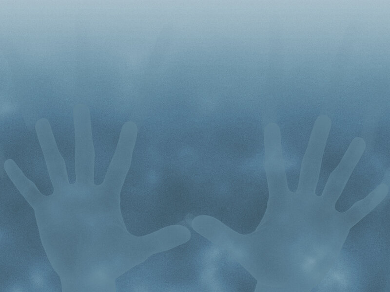 Hands on Frosted Glass — Blue