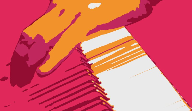 Hands on Piano Keys — Red