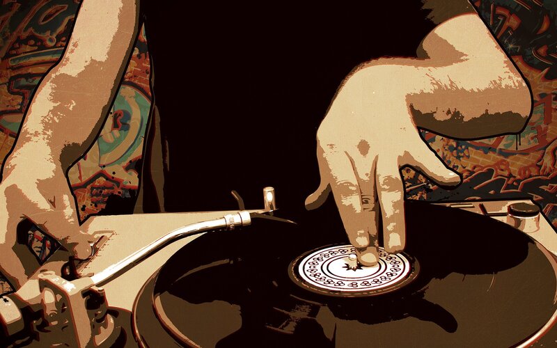 Hands on Turntable — Brown