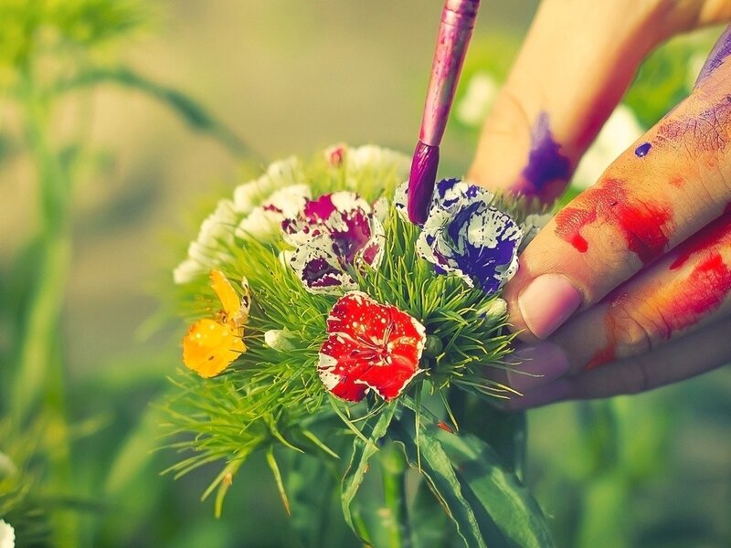 Hands Painting Flowers — Green, Creative, Afternoon