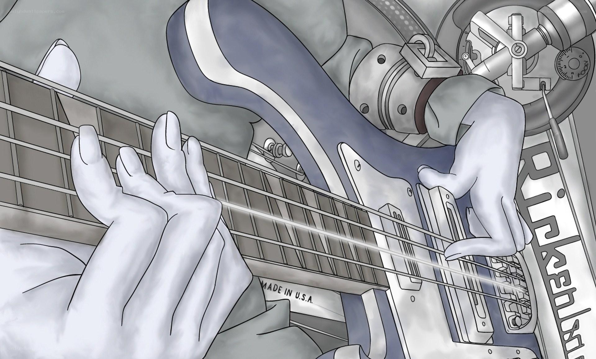 hands playing bass guitar