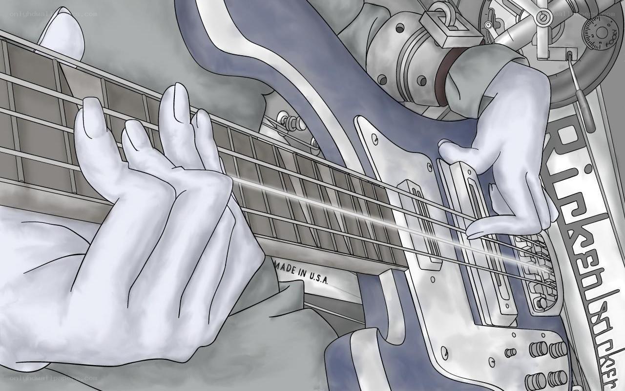 hands playing bass guitar