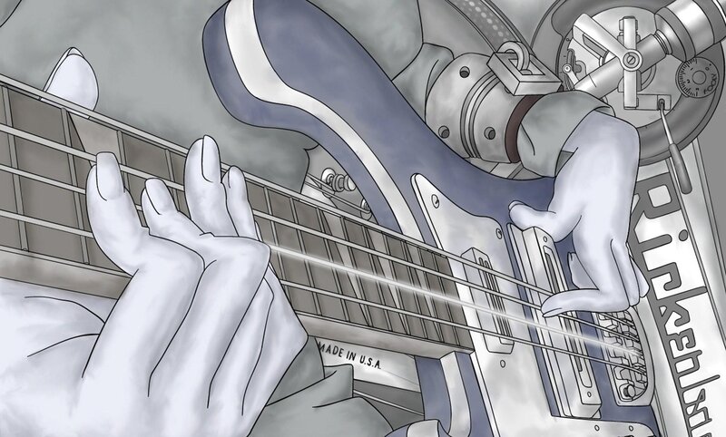 Hands Playing Bass Guitar — Gray