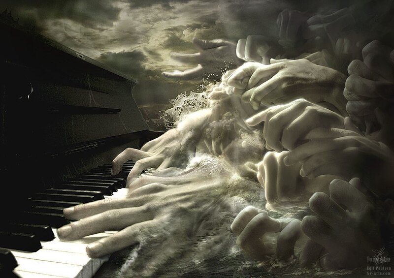 Hands Playing Piano — Gray