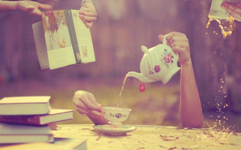 Hands Pouring Tea — Purple, Dreamy
