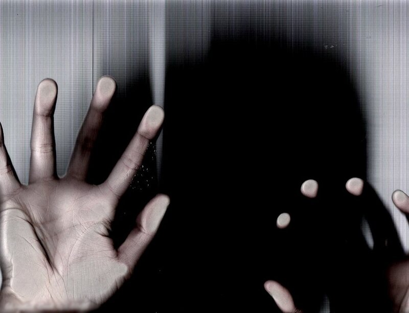 Hands Pressed Against Glass — Black