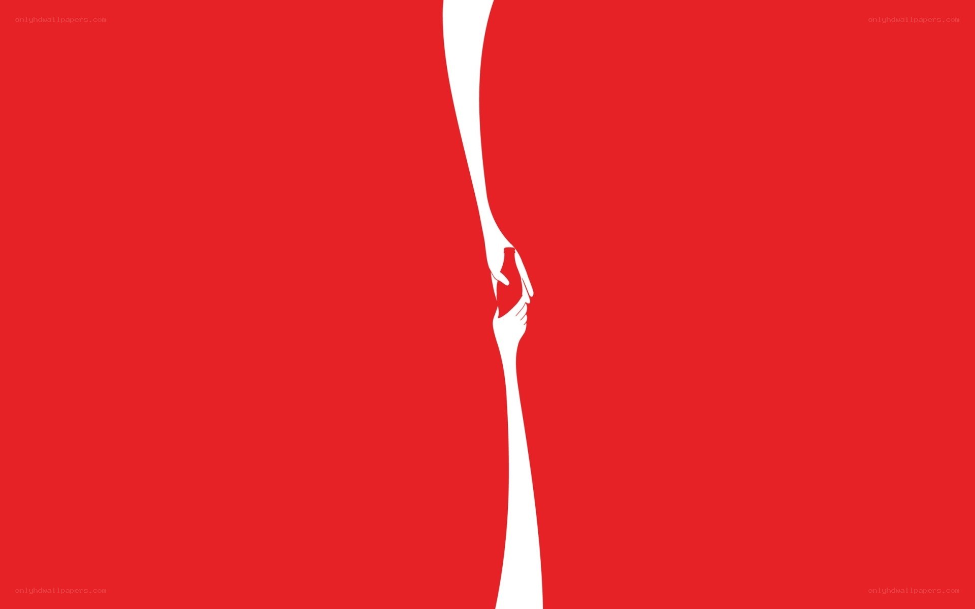 hands reaching across red background