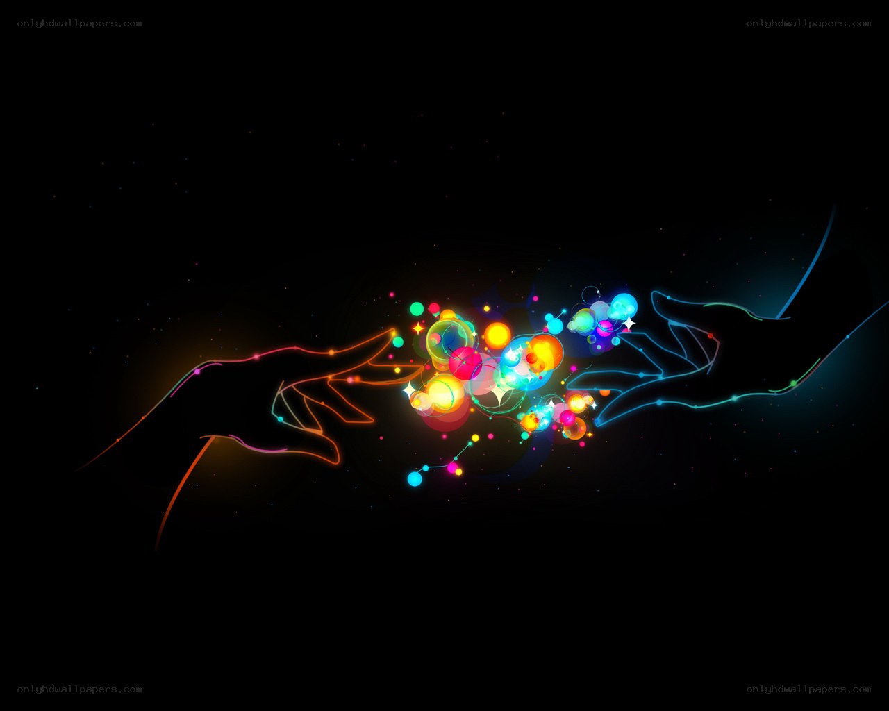 hands reaching for colorful energy