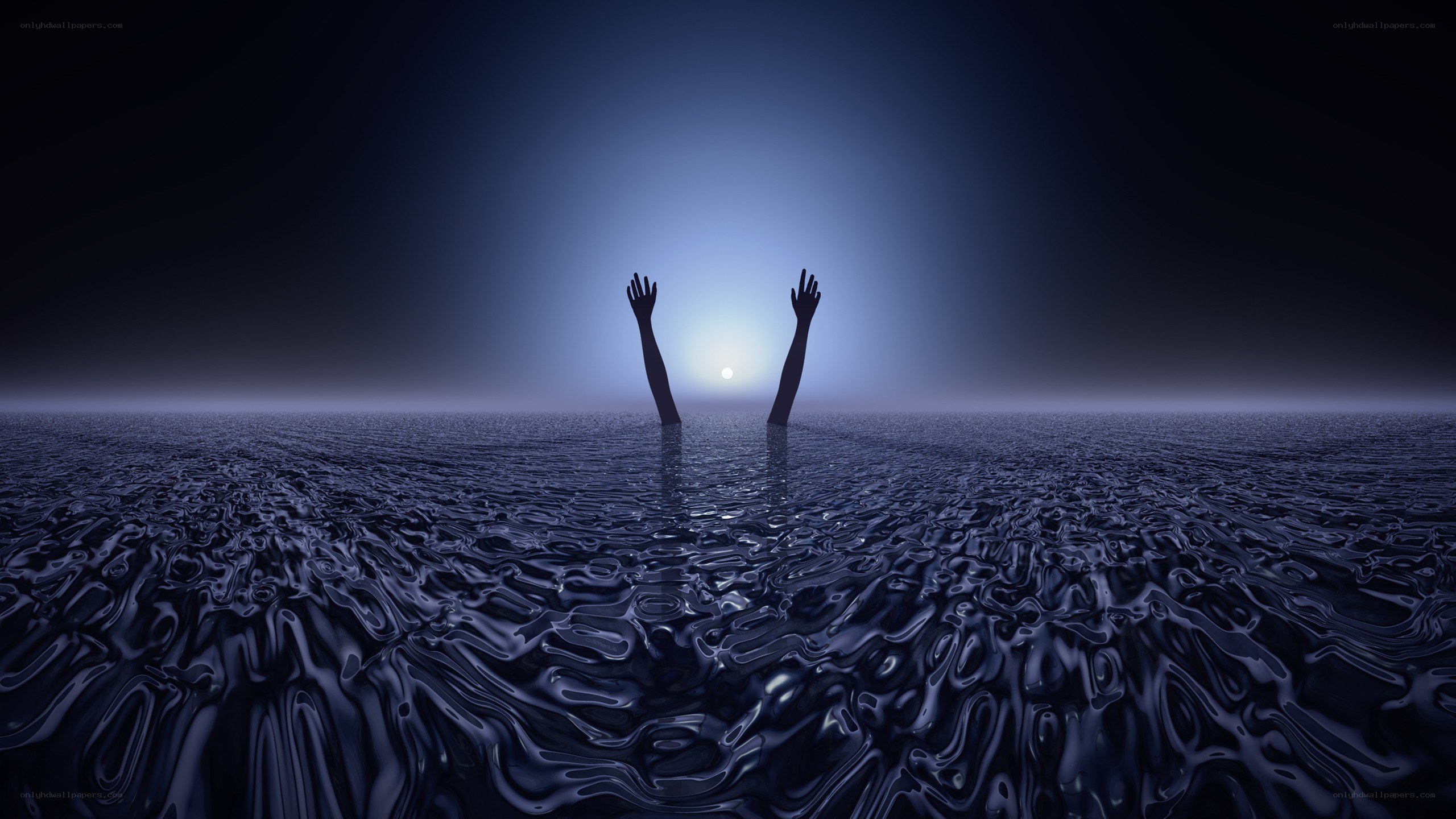 hands reaching from water