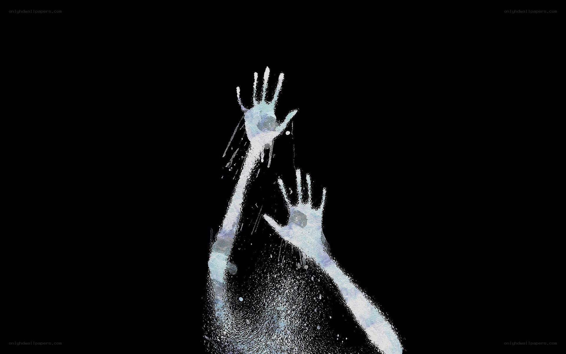hands reaching through glass