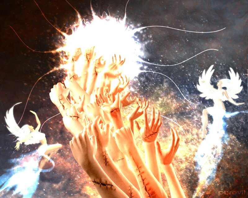 Hands Reaching Upward — White