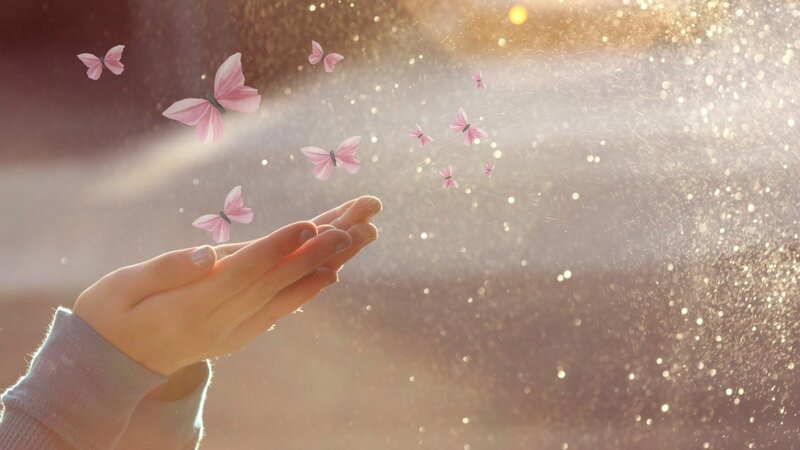 Hands Releasing Butterflies — Pink, Serene