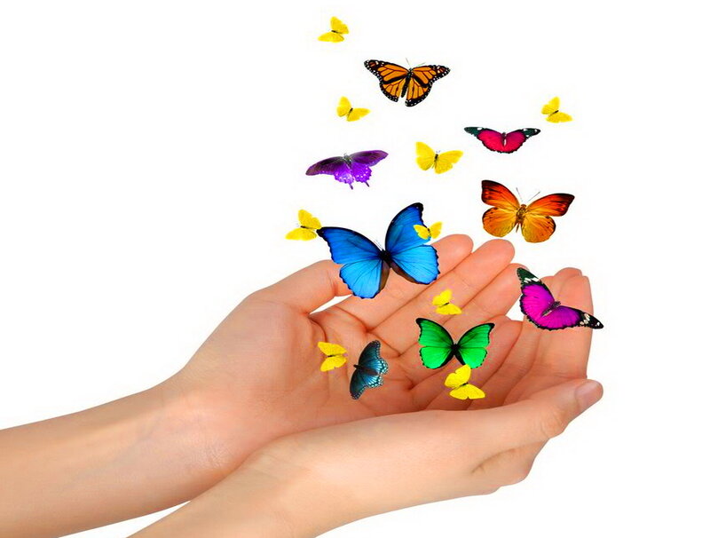 Hands Releasing Butterflies — White