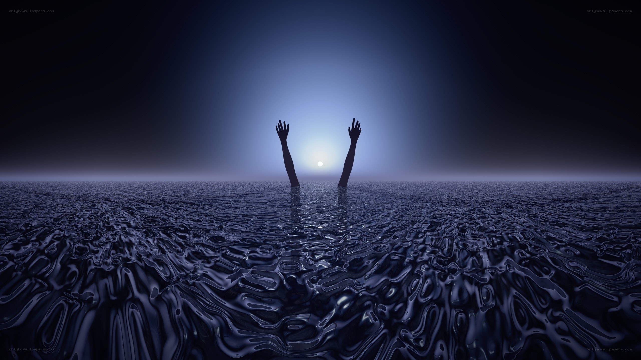 hands rising from dark water