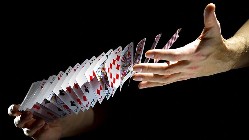 Hands Shuffling Cards — White