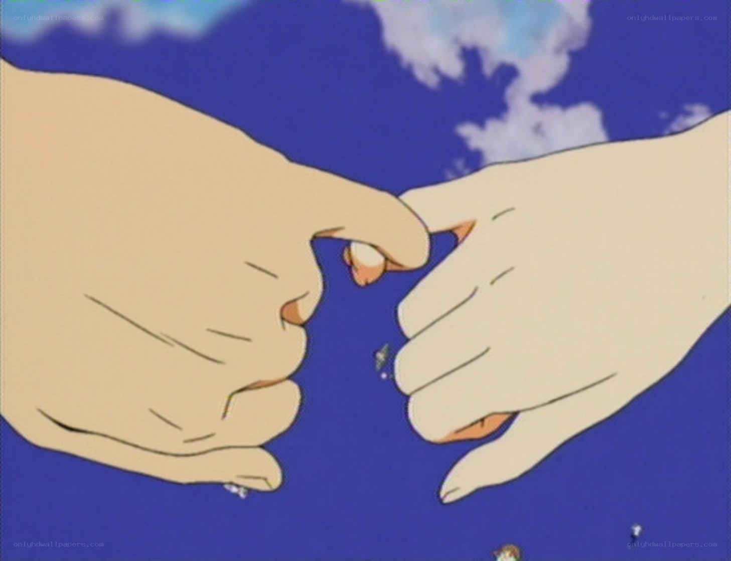hands touching in sky