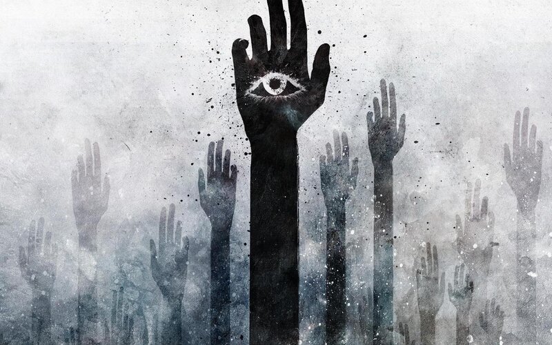 hands with all-seeing eye
