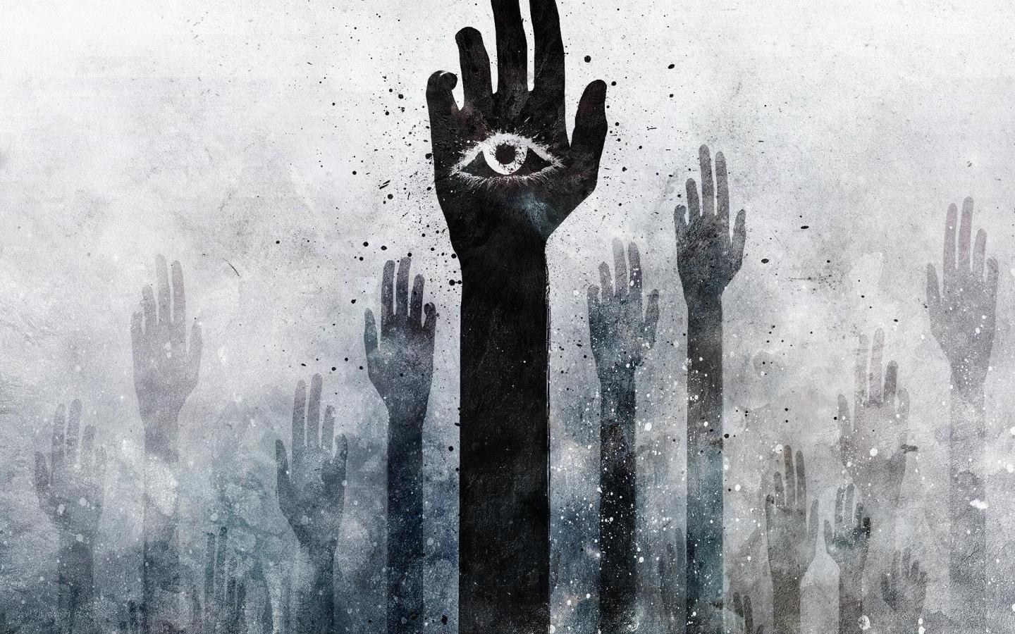 hands with all-seeing eye