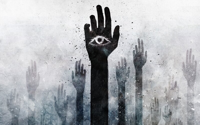 Hands with all-seeing eye
